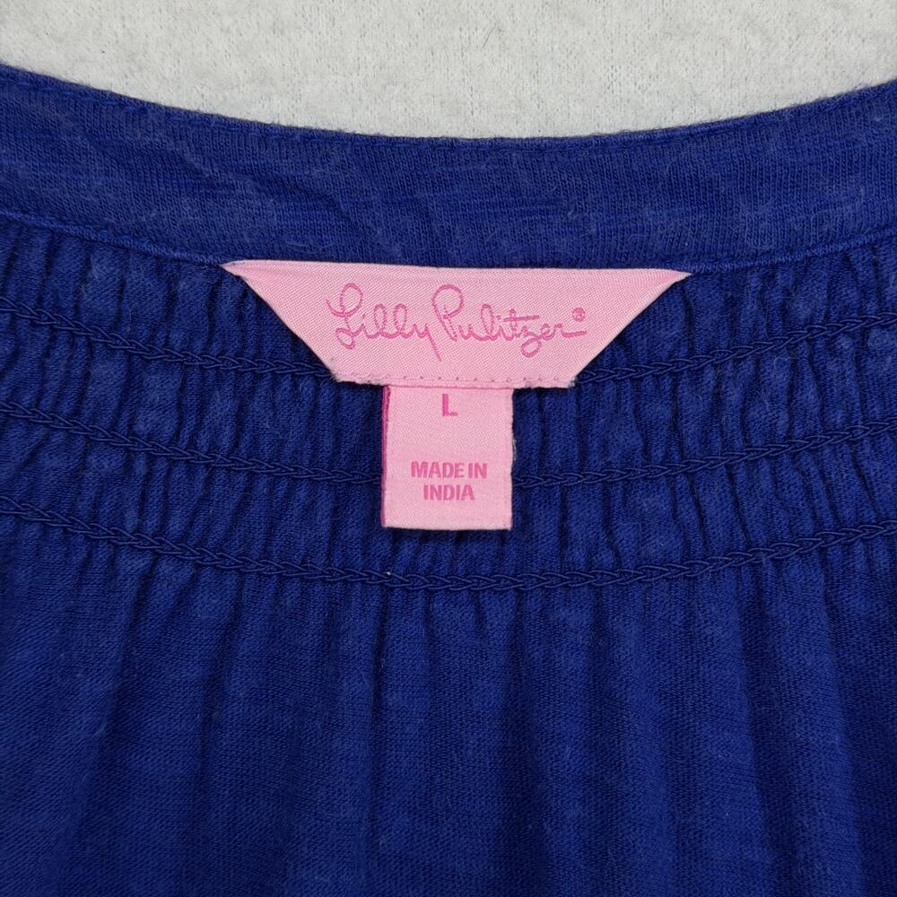 LILLY PULITZER Dress L Essie Tank Mini Smocked Popover Cotton Modal Blue - Picture 5 of 12